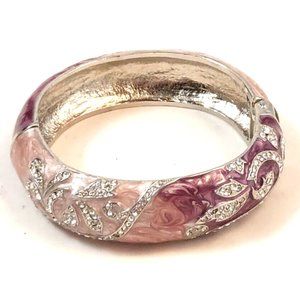 CRYSTAL STUDDED HINGED BANGLE BRACELET  PINK ENAMEL USA